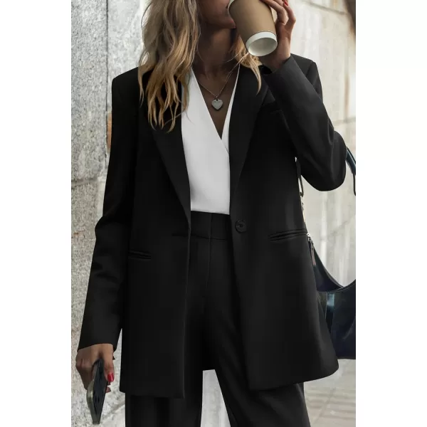 PRETTYGARDEN Womens 2024 Fall Two Piece Outfits Blazer Jacket and Wide Leg Pants Pockets Business Casual Suit SetsBlack