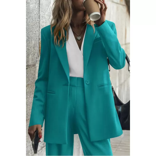 PRETTYGARDEN Womens 2024 Fall Two Piece Outfits Blazer Jacket and Wide Leg Pants Pockets Business Casual Suit SetsBlue Green
