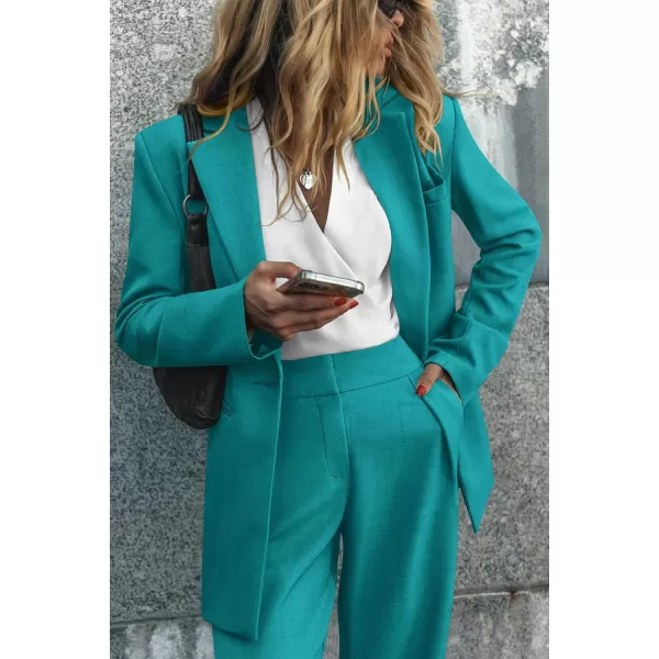 PRETTYGARDEN Womens 2024 Fall Two Piece Outfits Blazer Jacket and Wide Leg Pants Pockets Business Casual Suit SetsBlue Green