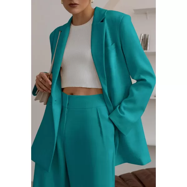 PRETTYGARDEN Womens 2024 Fall Two Piece Outfits Blazer Jacket and Wide Leg Pants Pockets Business Casual Suit SetsBlue Green