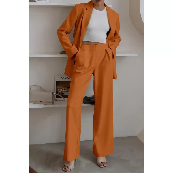 PRETTYGARDEN Womens 2024 Fall Two Piece Outfits Blazer Jacket and Wide Leg Pants Pockets Business Casual Suit SetsBrown