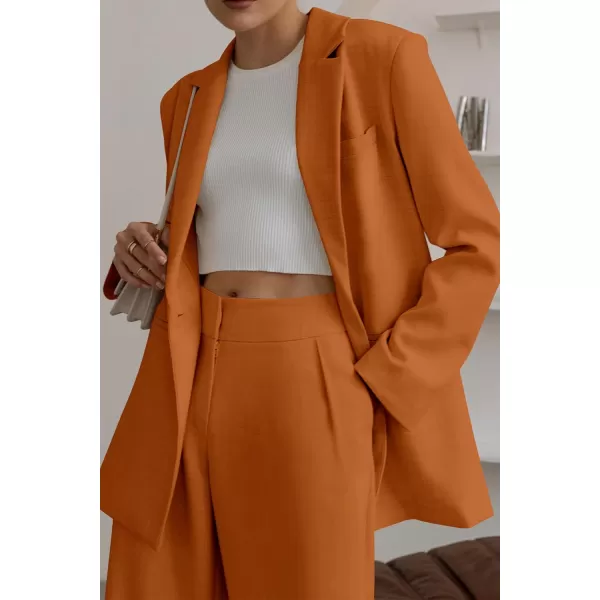 PRETTYGARDEN Womens 2024 Fall Two Piece Outfits Blazer Jacket and Wide Leg Pants Pockets Business Casual Suit SetsBrown