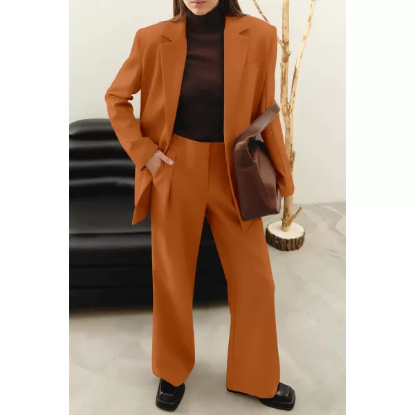 PRETTYGARDEN Womens 2024 Fall Two Piece Outfits Blazer Jacket and Wide Leg Pants Pockets Business Casual Suit SetsBrown