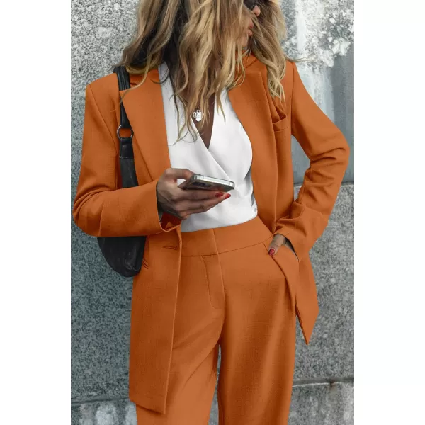 PRETTYGARDEN Womens 2024 Fall Two Piece Outfits Blazer Jacket and Wide Leg Pants Pockets Business Casual Suit SetsBrown