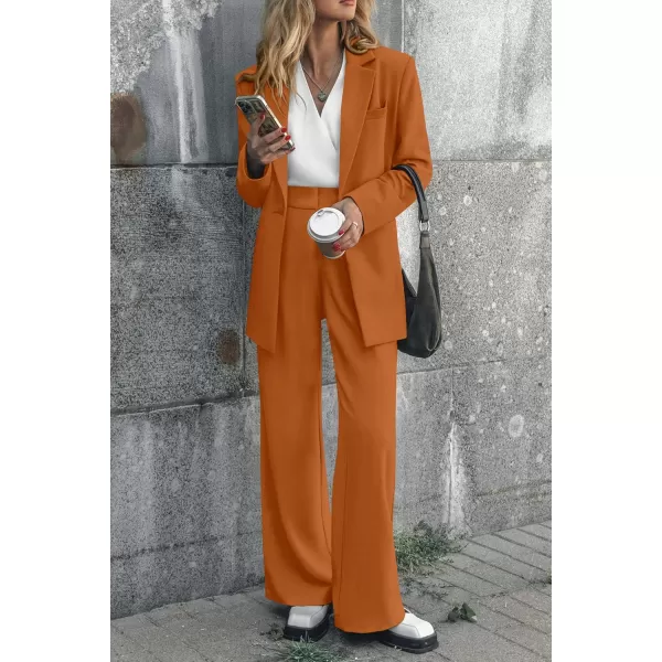 PRETTYGARDEN Womens 2024 Fall Two Piece Outfits Blazer Jacket and Wide Leg Pants Pockets Business Casual Suit SetsBrown