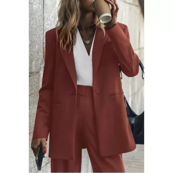 PRETTYGARDEN Womens 2024 Fall Two Piece Outfits Blazer Jacket and Wide Leg Pants Pockets Business Casual Suit SetsBrown Red
