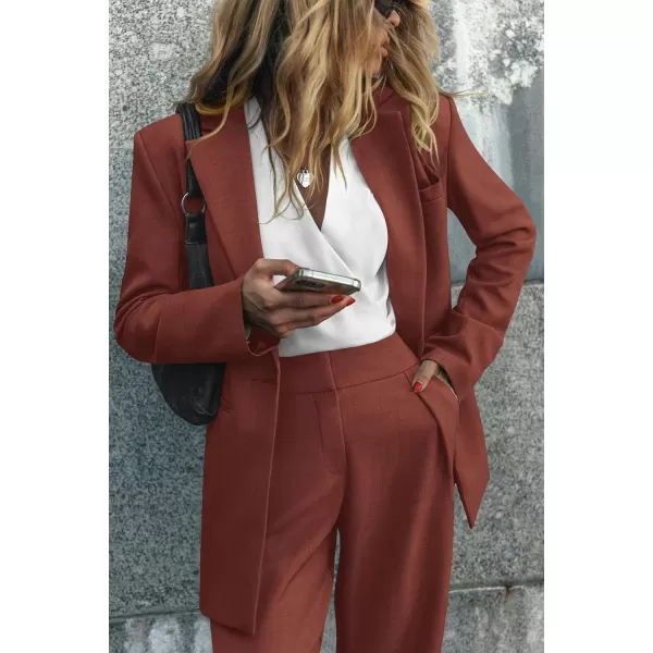 PRETTYGARDEN Womens 2024 Fall Two Piece Outfits Blazer Jacket and Wide Leg Pants Pockets Business Casual Suit SetsBrown Red