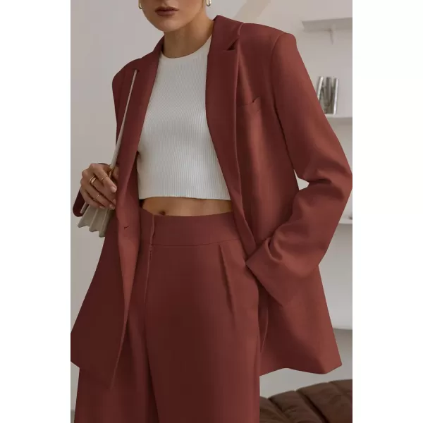 PRETTYGARDEN Womens 2024 Fall Two Piece Outfits Blazer Jacket and Wide Leg Pants Pockets Business Casual Suit SetsBrown Red