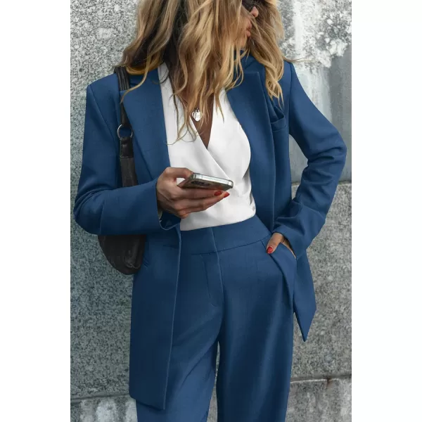 PRETTYGARDEN Womens 2024 Fall Two Piece Outfits Blazer Jacket and Wide Leg Pants Pockets Business Casual Suit SetsDark Blue