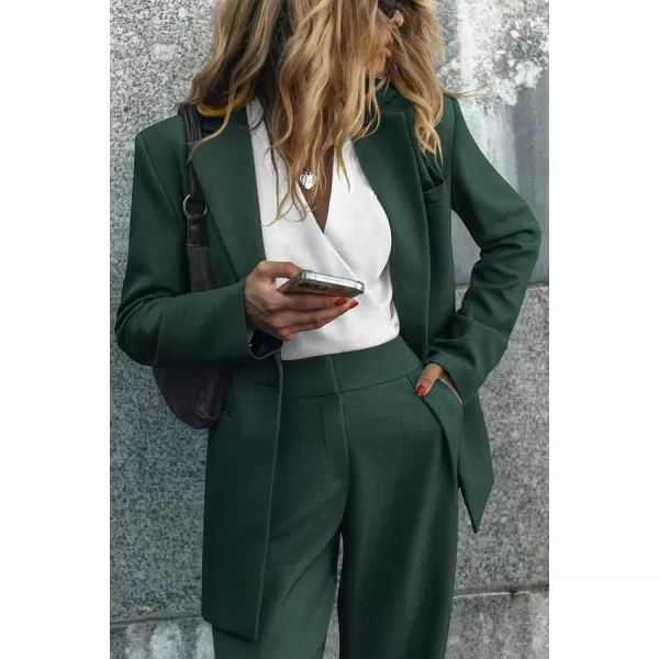 PRETTYGARDEN Womens 2024 Fall Two Piece Outfits Blazer Jacket and Wide Leg Pants Pockets Business Casual Suit SetsDark Green