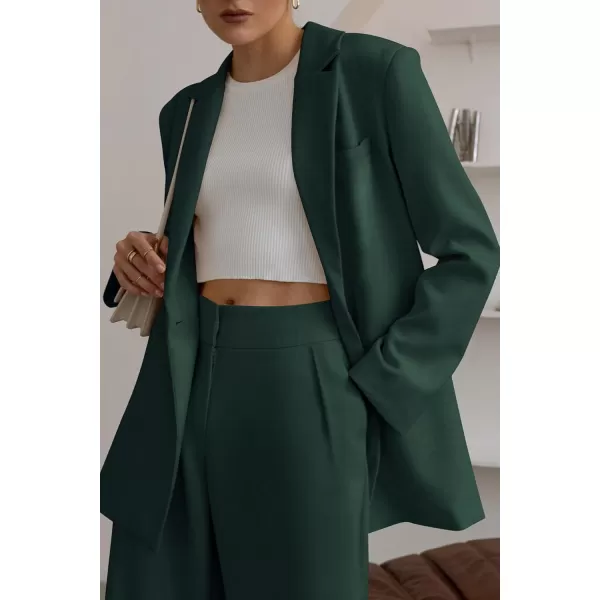 PRETTYGARDEN Womens 2024 Fall Two Piece Outfits Blazer Jacket and Wide Leg Pants Pockets Business Casual Suit SetsDark Green