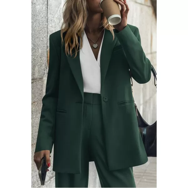 PRETTYGARDEN Womens 2024 Fall Two Piece Outfits Blazer Jacket and Wide Leg Pants Pockets Business Casual Suit SetsDark Green