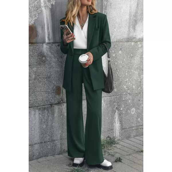 PRETTYGARDEN Womens 2024 Fall Two Piece Outfits Blazer Jacket and Wide Leg Pants Pockets Business Casual Suit SetsDark Green