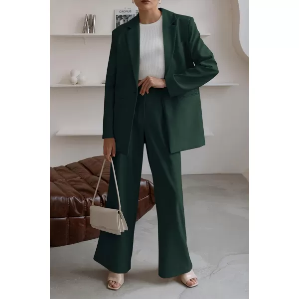 PRETTYGARDEN Womens 2024 Fall Two Piece Outfits Blazer Jacket and Wide Leg Pants Pockets Business Casual Suit SetsDark Green