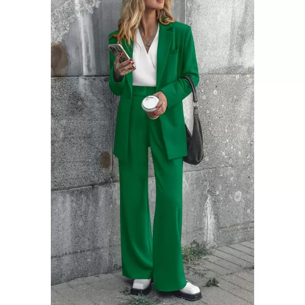 PRETTYGARDEN Womens 2024 Fall Two Piece Outfits Blazer Jacket and Wide Leg Pants Pockets Business Casual Suit SetsGreen