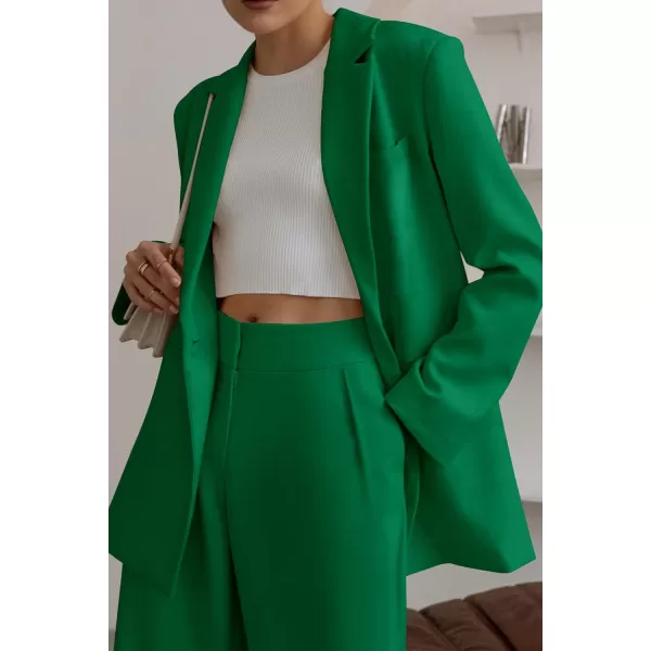 PRETTYGARDEN Womens 2024 Fall Two Piece Outfits Blazer Jacket and Wide Leg Pants Pockets Business Casual Suit SetsGreen