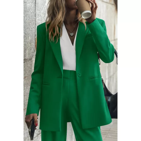 PRETTYGARDEN Womens 2024 Fall Two Piece Outfits Blazer Jacket and Wide Leg Pants Pockets Business Casual Suit SetsGreen