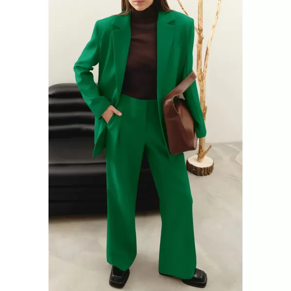 PRETTYGARDEN Womens 2024 Fall Two Piece Outfits Blazer Jacket and Wide Leg Pants Pockets Business Casual Suit SetsGreen