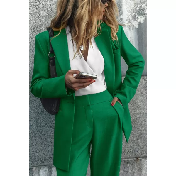 PRETTYGARDEN Womens 2024 Fall Two Piece Outfits Blazer Jacket and Wide Leg Pants Pockets Business Casual Suit SetsGreen
