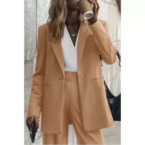PRETTYGARDEN Womens 2024 Fall Two Piece Outfits Blazer Jacket and Wide Leg Pants Pockets Business Casual Suit SetsKhaki