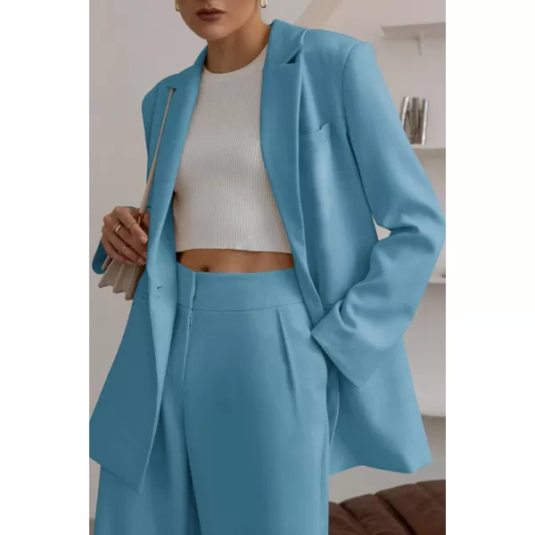 PRETTYGARDEN Womens 2024 Fall Two Piece Outfits Blazer Jacket and Wide Leg Pants Pockets Business Casual Suit SetsLake Blue