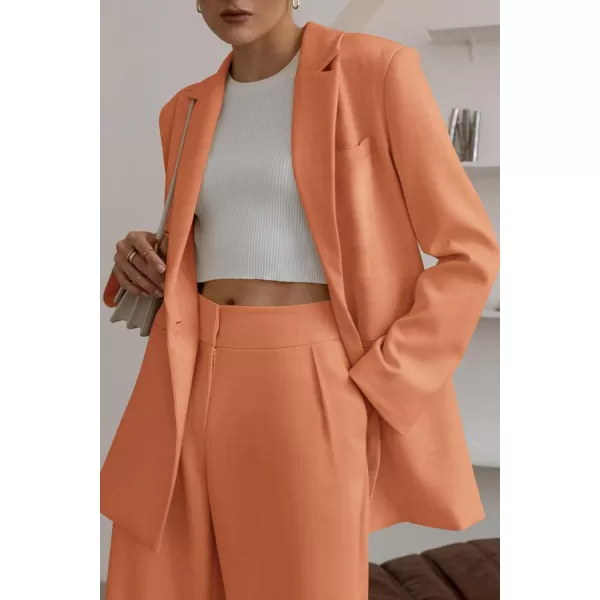 PRETTYGARDEN Womens 2024 Fall Two Piece Outfits Blazer Jacket and Wide Leg Pants Pockets Business Casual Suit SetsOrange