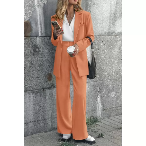 PRETTYGARDEN Womens 2024 Fall Two Piece Outfits Blazer Jacket and Wide Leg Pants Pockets Business Casual Suit SetsOrange