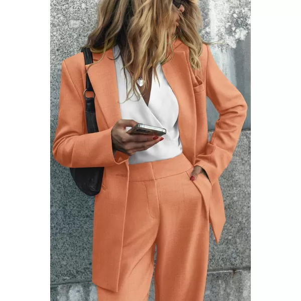 PRETTYGARDEN Womens 2024 Fall Two Piece Outfits Blazer Jacket and Wide Leg Pants Pockets Business Casual Suit SetsOrange