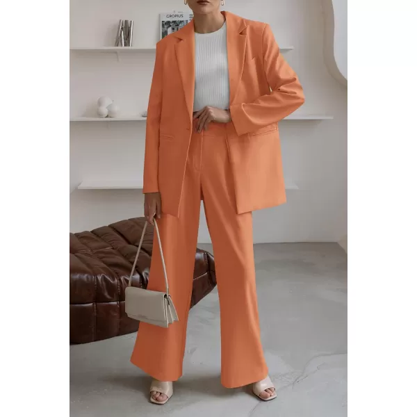 PRETTYGARDEN Womens 2024 Fall Two Piece Outfits Blazer Jacket and Wide Leg Pants Pockets Business Casual Suit SetsOrange