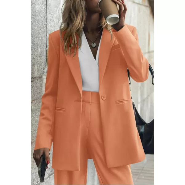 PRETTYGARDEN Womens 2024 Fall Two Piece Outfits Blazer Jacket and Wide Leg Pants Pockets Business Casual Suit SetsOrange