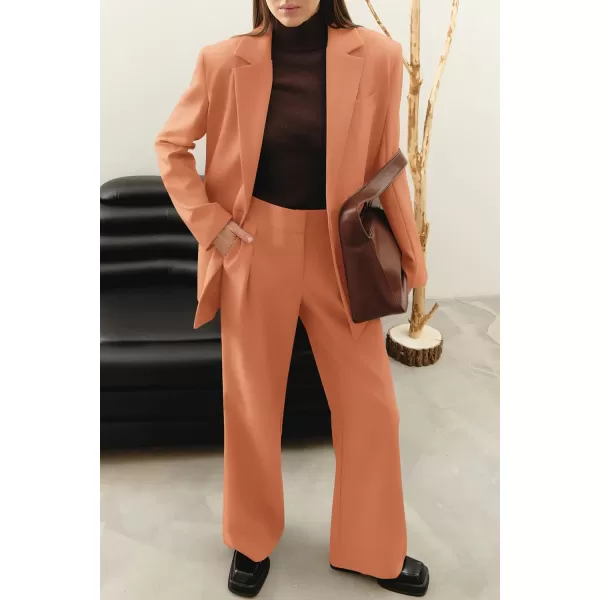 PRETTYGARDEN Womens 2024 Fall Two Piece Outfits Blazer Jacket and Wide Leg Pants Pockets Business Casual Suit SetsOrange