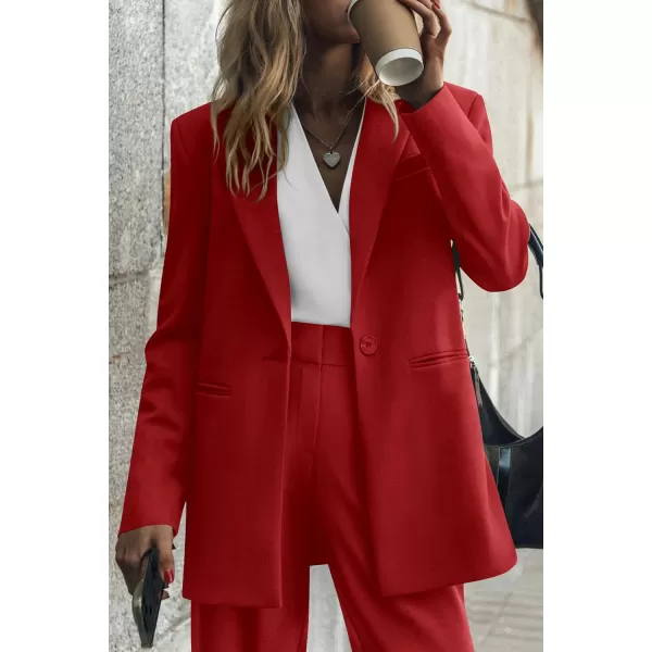 PRETTYGARDEN Womens 2024 Fall Two Piece Outfits Blazer Jacket and Wide Leg Pants Pockets Business Casual Suit SetsRed