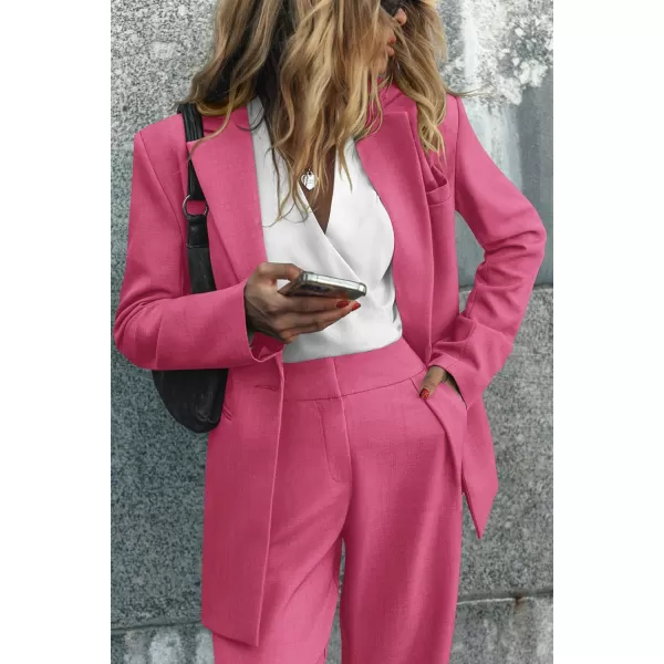 PRETTYGARDEN Womens 2024 Fall Two Piece Outfits Blazer Jacket and Wide Leg Pants Pockets Business Casual Suit SetsRose Red