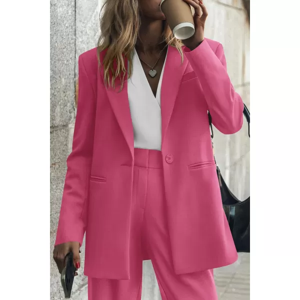 PRETTYGARDEN Womens 2024 Fall Two Piece Outfits Blazer Jacket and Wide Leg Pants Pockets Business Casual Suit SetsRose Red