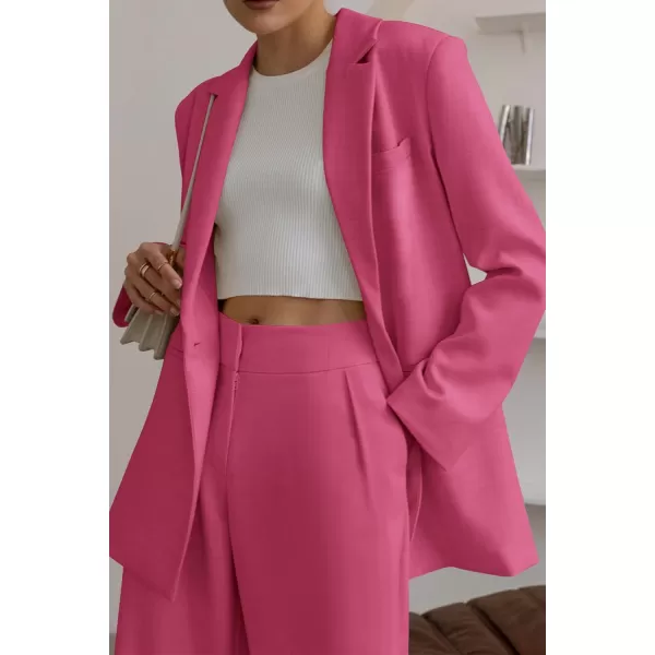 PRETTYGARDEN Womens 2024 Fall Two Piece Outfits Blazer Jacket and Wide Leg Pants Pockets Business Casual Suit SetsRose Red