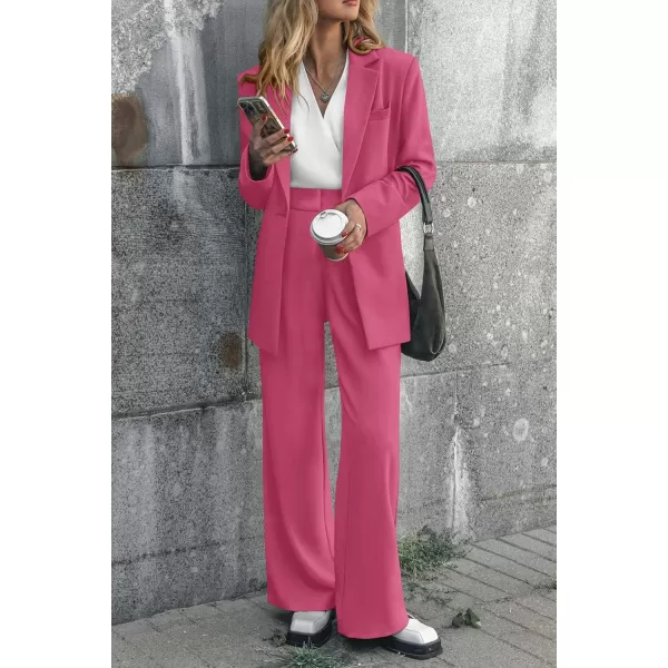 PRETTYGARDEN Womens 2024 Fall Two Piece Outfits Blazer Jacket and Wide Leg Pants Pockets Business Casual Suit SetsRose Red