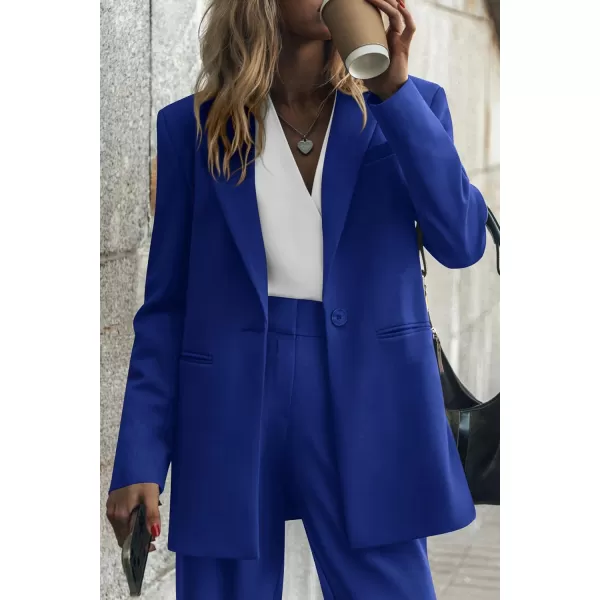 PRETTYGARDEN Womens 2024 Fall Two Piece Outfits Blazer Jacket and Wide Leg Pants Pockets Business Casual Suit SetsRoyal Blue