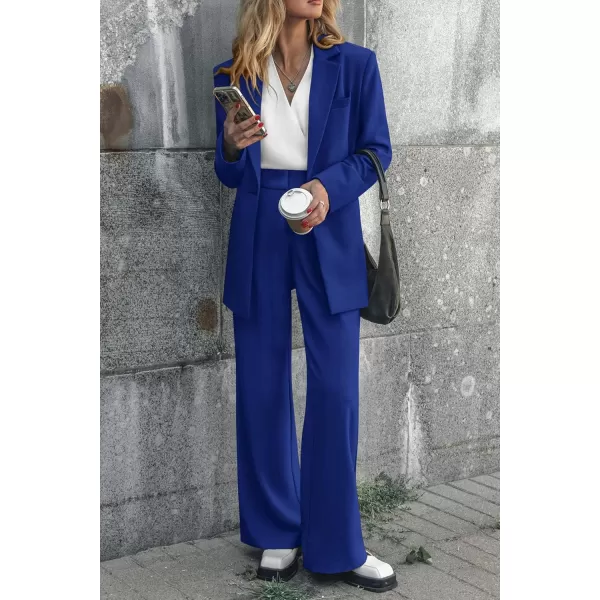 PRETTYGARDEN Womens 2024 Fall Two Piece Outfits Blazer Jacket and Wide Leg Pants Pockets Business Casual Suit SetsRoyal Blue