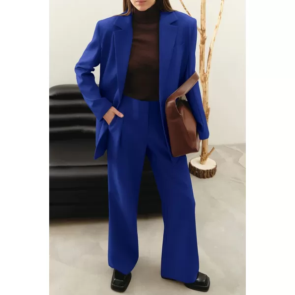 PRETTYGARDEN Womens 2024 Fall Two Piece Outfits Blazer Jacket and Wide Leg Pants Pockets Business Casual Suit SetsRoyal Blue