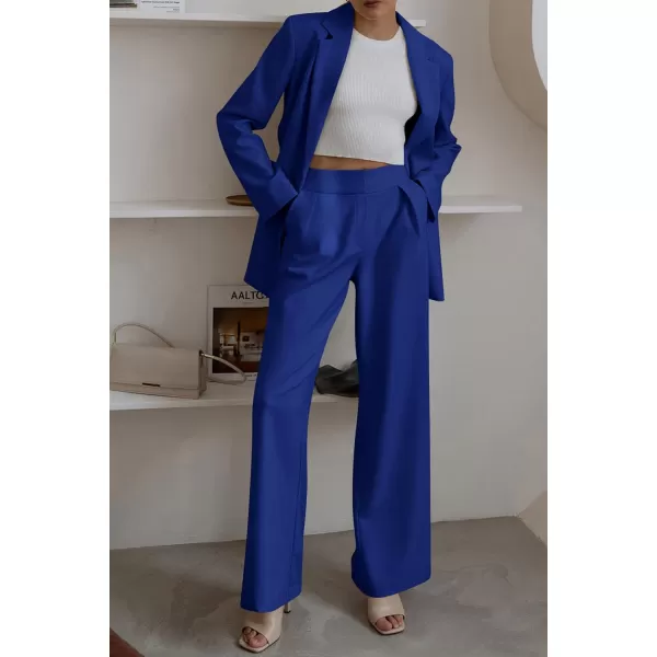 PRETTYGARDEN Womens 2024 Fall Two Piece Outfits Blazer Jacket and Wide Leg Pants Pockets Business Casual Suit SetsRoyal Blue