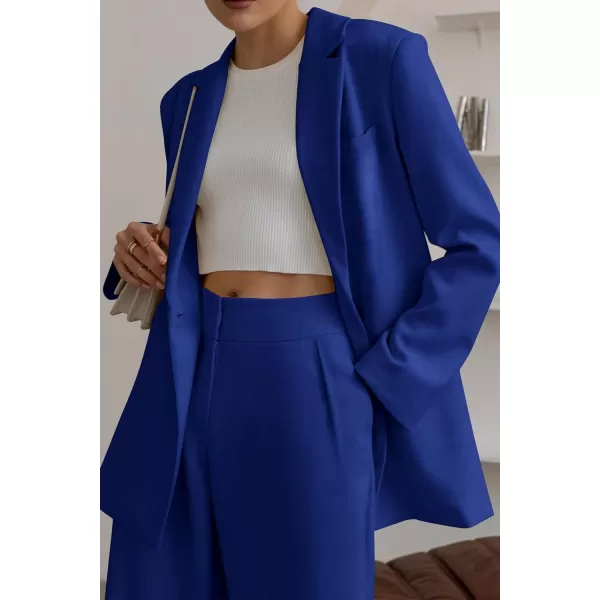 PRETTYGARDEN Womens 2024 Fall Two Piece Outfits Blazer Jacket and Wide Leg Pants Pockets Business Casual Suit SetsRoyal Blue