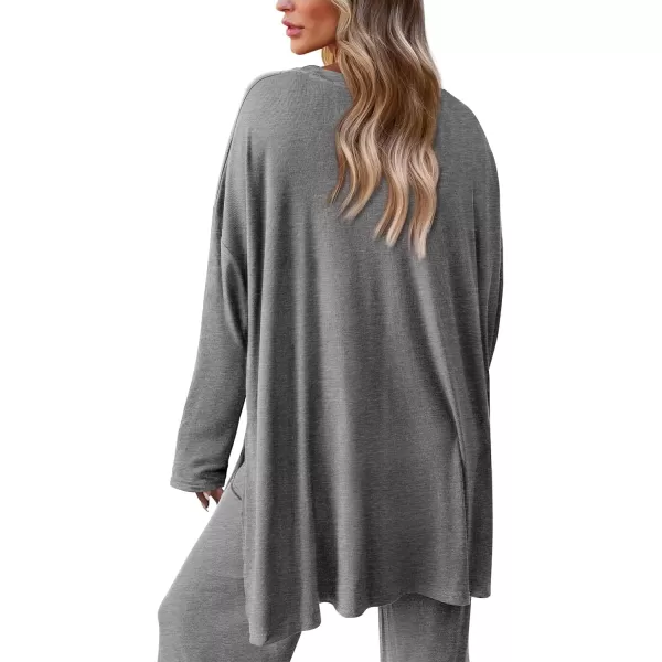 PRETTYGARDEN Womens Fall Two Piece Outfits Matching Lounge Sets Long Sleeve High Low Tops T Shirts Wide Leg Pants TracksuitsDark Grey