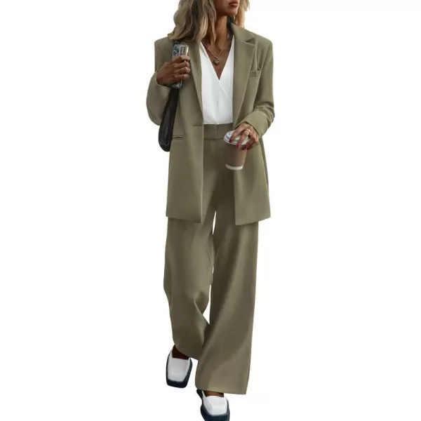 PRETTYGARDEN Womens 2024 Fall Two Piece Outfits Blazer Jacket and Wide Leg Pants Pockets Business Casual Suit SetsArmy Green