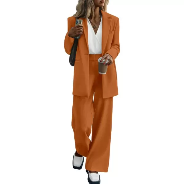 PRETTYGARDEN Womens 2024 Fall Two Piece Outfits Blazer Jacket and Wide Leg Pants Pockets Business Casual Suit SetsBrown