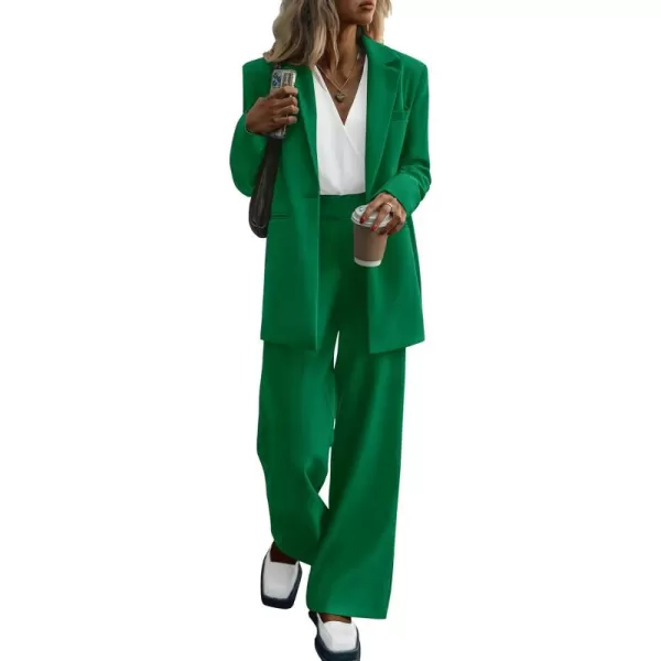 PRETTYGARDEN Womens 2024 Fall Two Piece Outfits Blazer Jacket and Wide Leg Pants Pockets Business Casual Suit SetsGreen