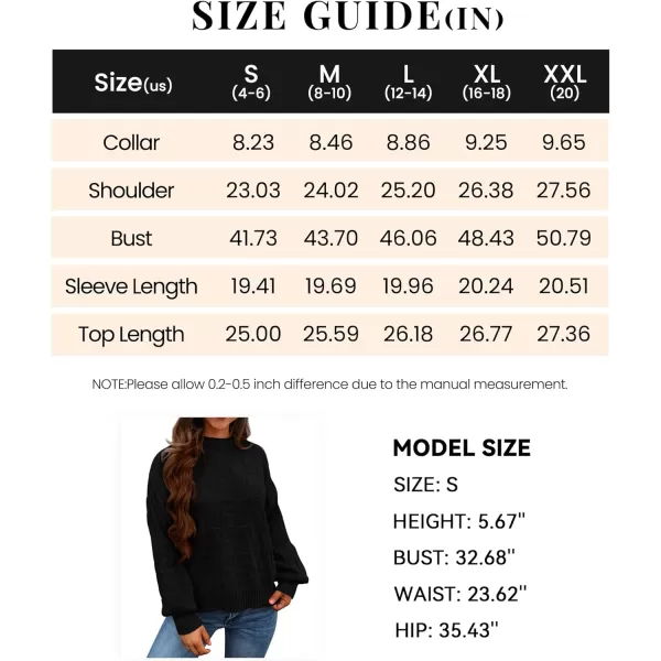 PRETTYGARDEN Womens 2024 Fall Long Sleeve Crewneck Pullover Sweaters Loose Checkered Chunky Ribbed Knit Jumper TopsBlack