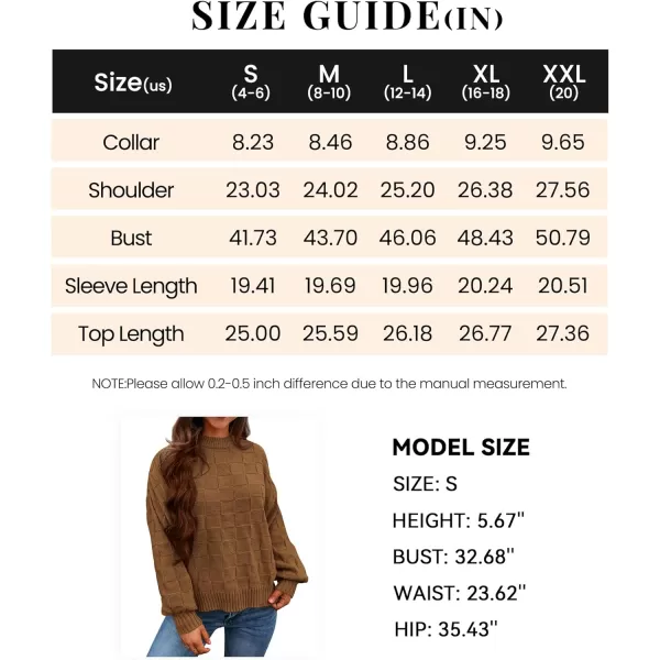 PRETTYGARDEN Womens 2024 Fall Long Sleeve Crewneck Pullover Sweaters Loose Checkered Chunky Ribbed Knit Jumper TopsBrown