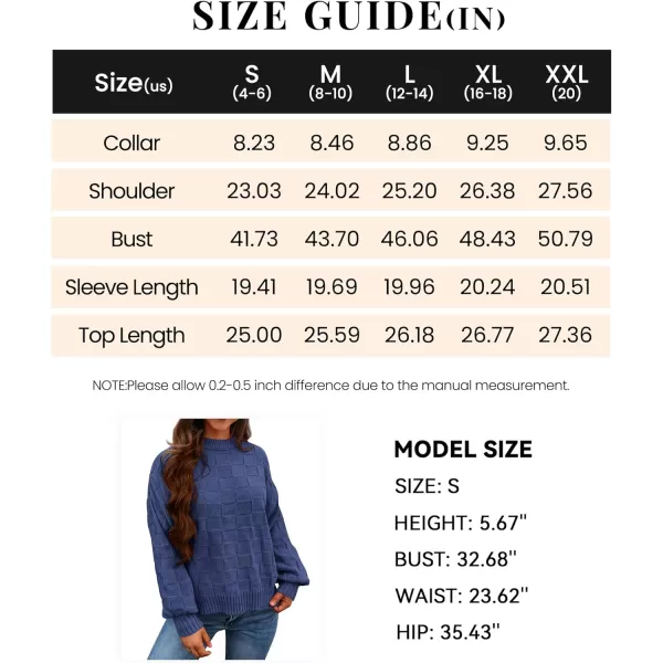 PRETTYGARDEN Womens 2024 Fall Long Sleeve Crewneck Pullover Sweaters Loose Checkered Chunky Ribbed Knit Jumper TopsDark Blue