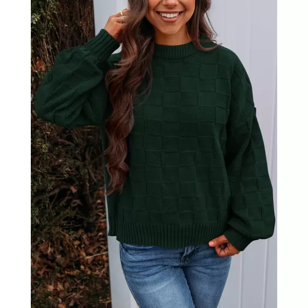 PRETTYGARDEN Womens 2024 Fall Long Sleeve Crewneck Pullover Sweaters Loose Checkered Chunky Ribbed Knit Jumper TopsDark Green