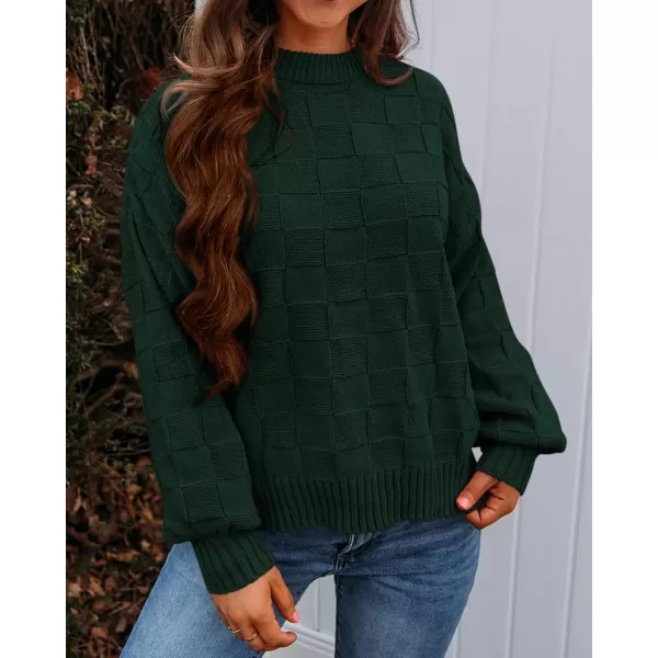 PRETTYGARDEN Womens 2024 Fall Long Sleeve Crewneck Pullover Sweaters Loose Checkered Chunky Ribbed Knit Jumper TopsDark Green